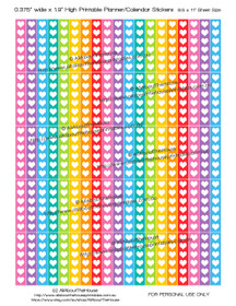 Heart List Printable Calendar / Planner Stickers 1.9" long x 0.375" wide - Rainbow