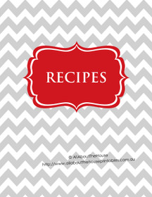 Grey Chevron & Red Recipe Binder - EDITABLE - 54 Sheets - INSTANT DOWNLOAD