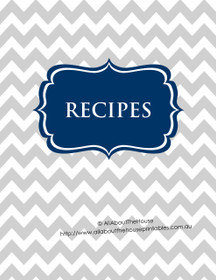 Grey Chevron & Navy Recipe Binder - EDITABLE - 54 Sheets - INSTANT DOWNLOAD