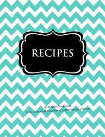 Aqua/Blue Chevron & Black Recipe Binder - EDITABLE - 54 Sheets - INSTANT DOWNLOAD