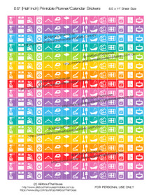 Cleaning Set 1 Printable Calendar /  Planner Stickers - Half Inch (0.5") Square - Rainbow