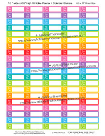 To Do Tasks Checklist Printable Calendar /  Planner Stickers - 1.5 x 0.5" - Rainbow