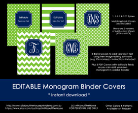 EDITABLE Monogram Binder Covers - 40 (green), 21 (navy)