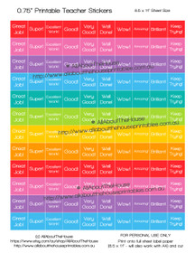 Teacher Stickers - Reward Praise Encouragement Grading - 3/4" Square - Printable