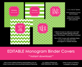 EDITABLE Monogram Binder Covers - 40 (green), 81 (pink)