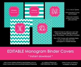 EDITABLE Monogram Binder Covers - 29 (teal), 81 (pink)
