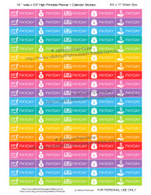 Payday Planners Stickers Printable (v2) - 1.5 x 0.5" - Rainbow