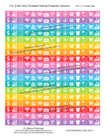 Money Planner Stickers Printable - Half Inch (0.5") Square - Rainbow - #HIS072
