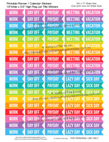 Work Flag Planners Stickers - Printable - 1.5" W x 0.5" W - LFT005