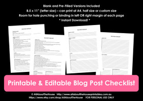 Blog post checklist printable PDF - INSTANT DOWNLOAD