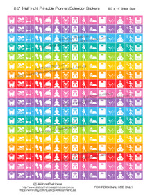 Sports Yoga Fitness Planner Stickers Printable - Half Inch (0.5") Square - Rainbow - #HIS070