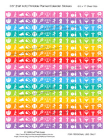 Sport Planner Stickers Printable - Half Inch (0.5") Square - Rainbow - #HIS068