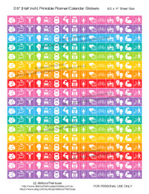 Health Planner Stickers Printable - Half Inch (0.5") Square - Rainbow - #HIS067