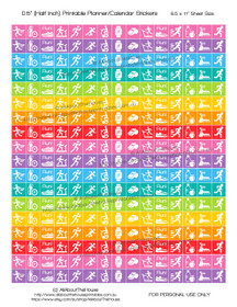 Run or Jogging Planner Stickers Printable - Half Inch (0.5") Square - Rainbow - #HIS065