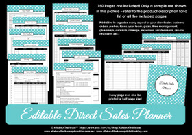 Direct Sales Planner - Printable - Blue Polka Dot - Editable - Instant Download