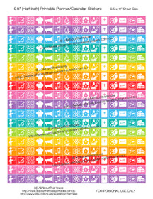 School Subject Planner Stickers Printable - Half Inch (0.5") Square - Rainbow - #HIS052