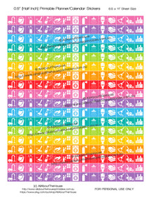 Cleaning Planner Stickers Printable - Half Inch (0.5") Square - Rainbow - #HIS049