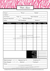 Order Form Invoice printable - Direct Sales or online business - EDITABLE - Pink Zebra - INSTANT DOWNLOAD