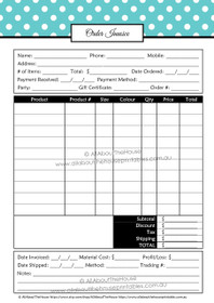 Order Form Invoice printable - Direct Sales or online business - EDITABLE - Polka Dot Aqua - INSTANT DOWNLOAD
