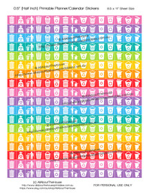 Trash can rubbish bin Planner Stickers Printable - Half Inch (0.5") Square - Rainbow - #HIS049