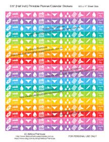 Period Menstrual Planner Stickers Printable - Half Inch (0.5") Square - Rainbow - #HIS047