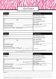 Lead Contacts - Direct Sales - EDITABLE Printable - Pink Zebra - INSTANT DOWNLOAD