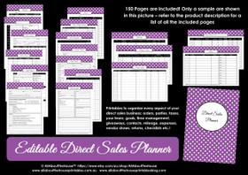 Direct Sales Planner - Printable - Purple Polka Dot - Editable - Instant Download