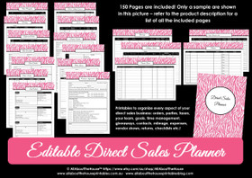 Direct Sales Planner - Printable - Pink Zebra - Editable - Instant Download