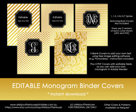 EDITABLE Monogram Binder Covers - Gold & Black (Set 1)