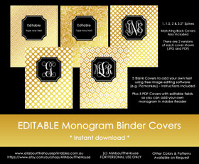 EDITABLE Monogram Binder Covers - Gold & Black (Set 3)
