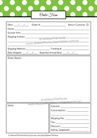 EDITABLE Order Form Template - Polka dot - green 3 - INSTANT DOWNLOAD