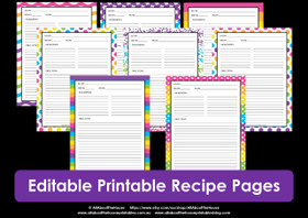 EDITABLE Printable rainbow recipe pages - INSTANT DOWNLOAD