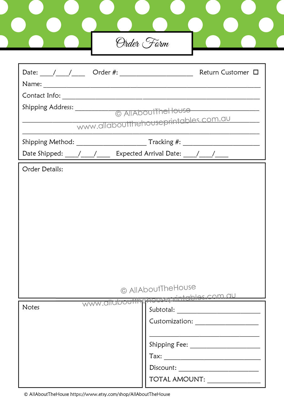 editable order form template polka dot green 4 instant download