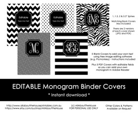 EDITABLE Monogram Binder Covers - Black