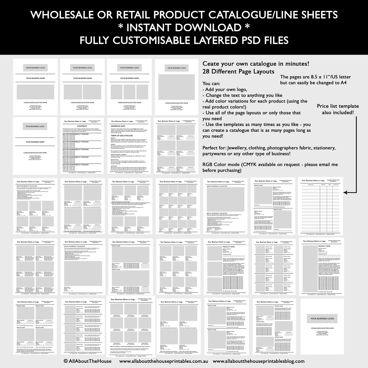 catalogue template for wholesale or retail photoshop template fully customisable instant download