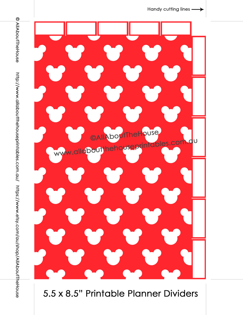 photograph about Printable Dividers for Binders called Planner Dividers Mickey Influenced 50 percent Sizing Tabbed A5 Junior Arc Printable Binder Handles tabs - Prompt Obtain