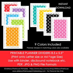 Planner Dividers Pineapple Half Size Tabbed A5 Junior Arc Printable Binder Covers & tabs - Instant Download