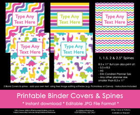 EDITABLE Rainbow Dinosaur Girl Binder Covers