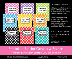EDITABLE Rainbow Polka Dot Binder Covers