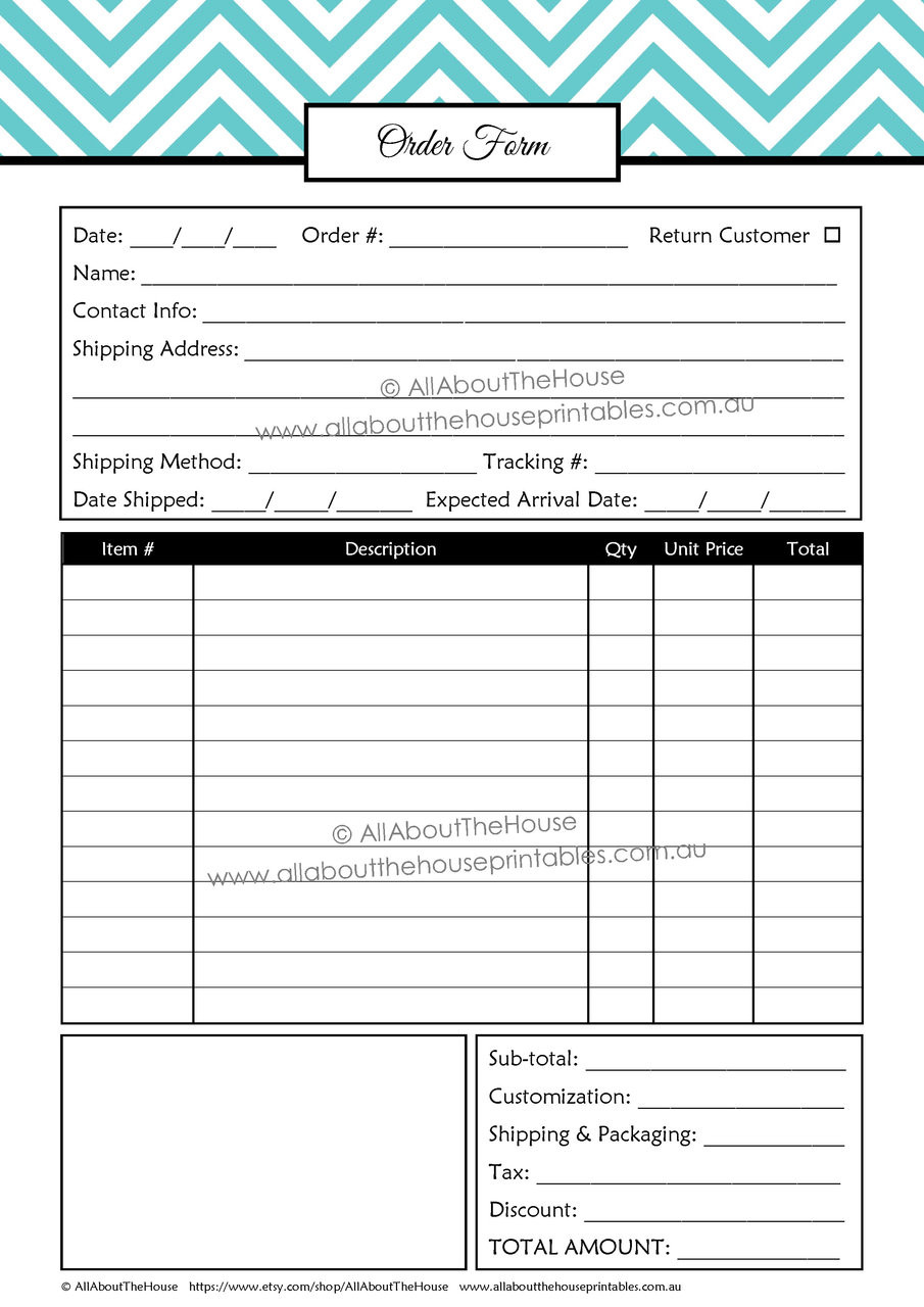 EDITABLE Order Form Template - Product #653- blue 3 - INSTANT DOWNLOAD