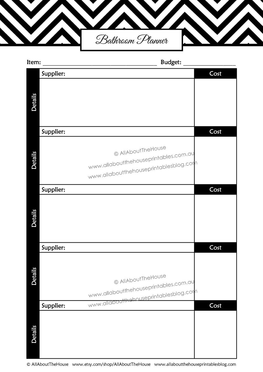 Bathroom Renovation Planner Printables Editable Instant