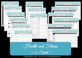 BLACK - Health and Fitness Planner - 31 Sheets INSTANT DOWNLOAD