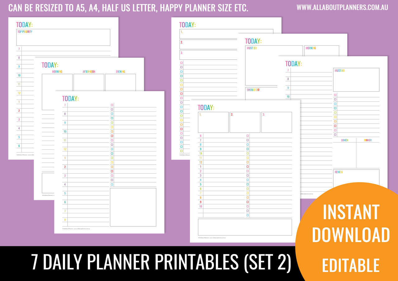 daily planner printables set 2 rainbow 7 day planner printable