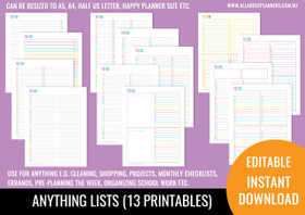Anything Lists Kit Printables - Rainbow