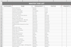 Master Task List Template (for Excel, numbers or Google Sheets)
