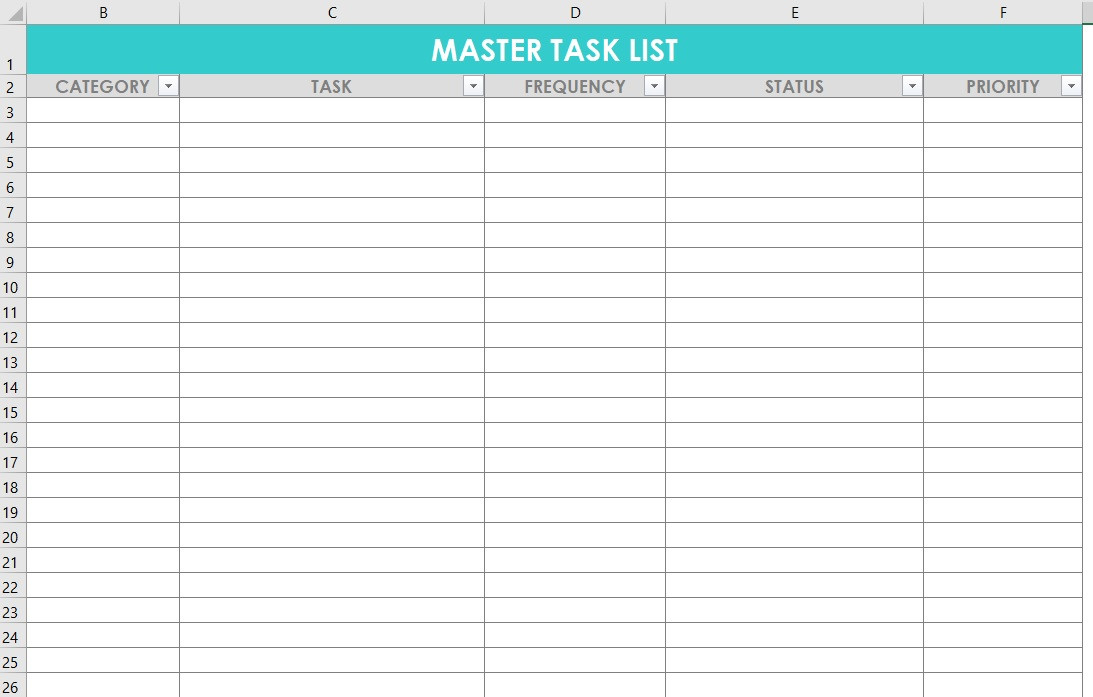 Master Task List Template For Excel Numbers Or Google Sheets