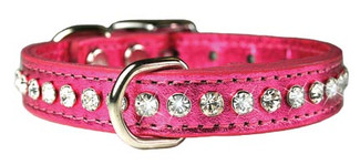 Metallic Smokin Hot Pink Leather and Crystal Dog Collar