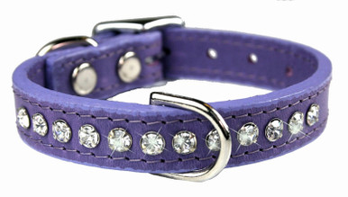 Lavender Leather and Crystal Dog Collars