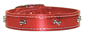 Leather Dog Collars with Silver Bones