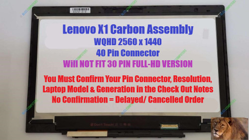 Lenovo Thinkpad X1 carbon Gen 2 Lcd Screen W/Touch 14.0" WQHD 04X5488